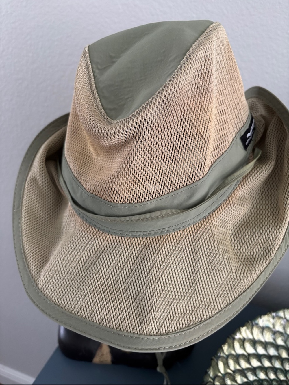 Panama Jack Beige Mesh Sun Hat with Olive Band